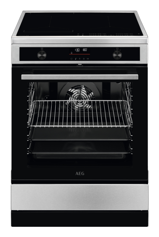 AEG CIB6490APM Freestanding cooker Electric Zone induction hob Black, Silver