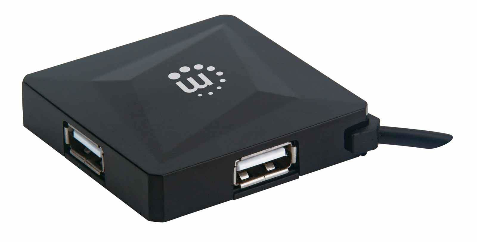 Manhattan USB-A 4-Port Hub, 4x USB-A Ports, Black, 480 Mbps (USB 2.0), Bus Power, Built in cable (60cm), Hi-Speed USB, Three Year Warranty, Equivalent to ST4200 – image 2