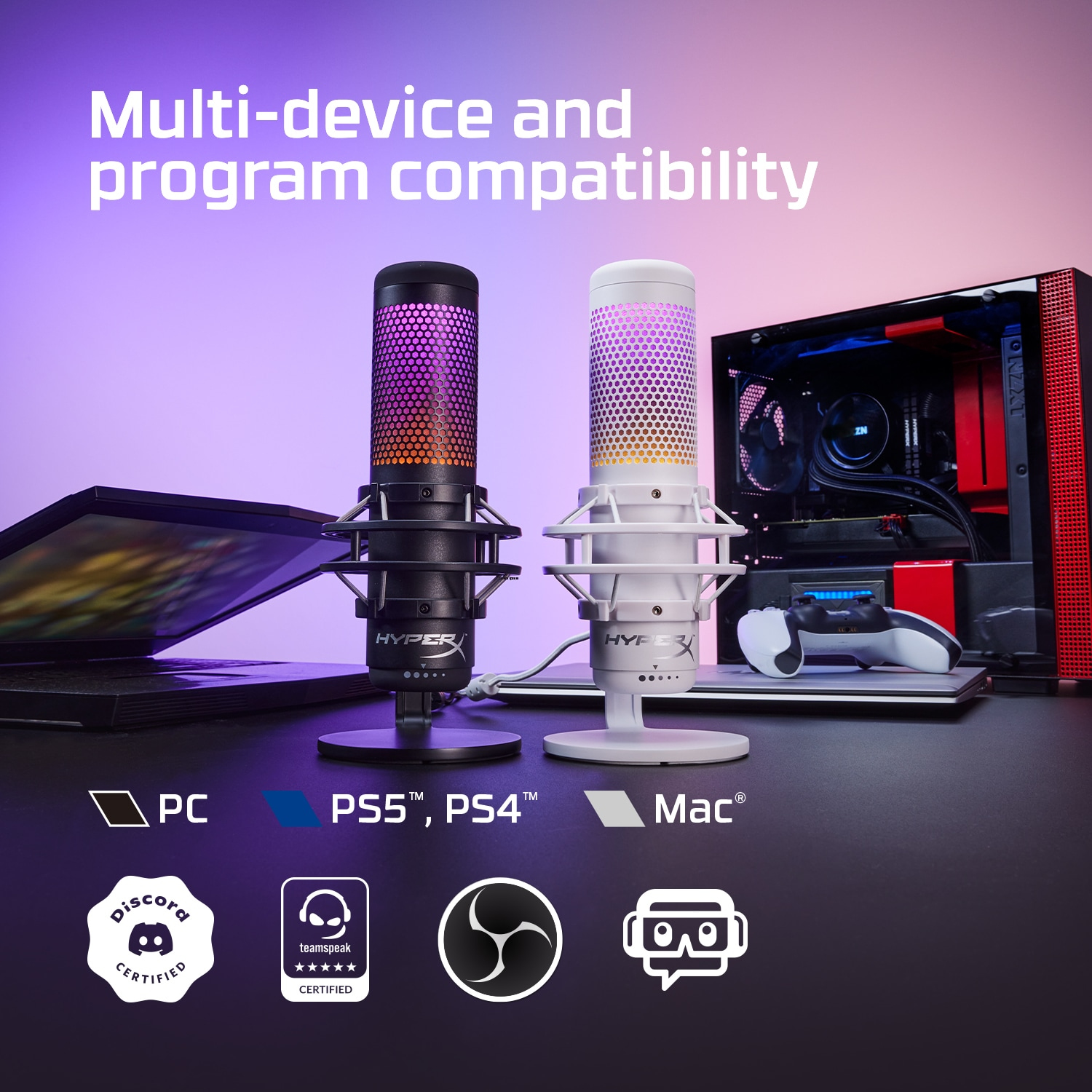 HyperX QuadCast S – USB Microphone (White-Grey) – RGB Lighting image 12