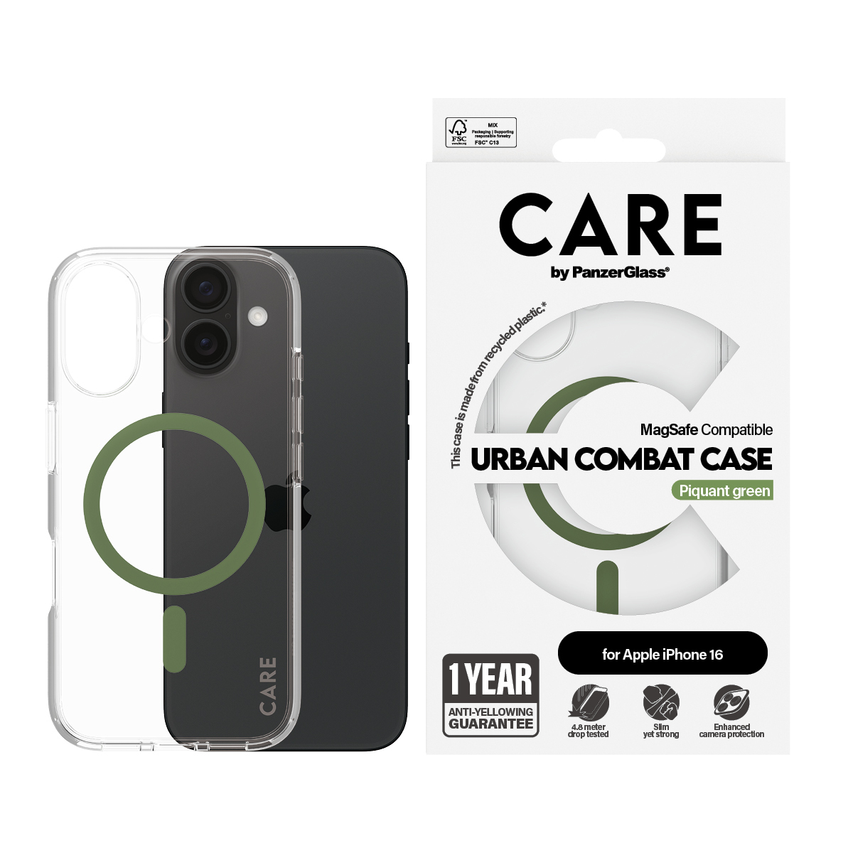 PanzerGlass CARE™ by PanzerGlass® Urban Combat Case Transparent w. Green MagSafe iPhone 16 – image 2
