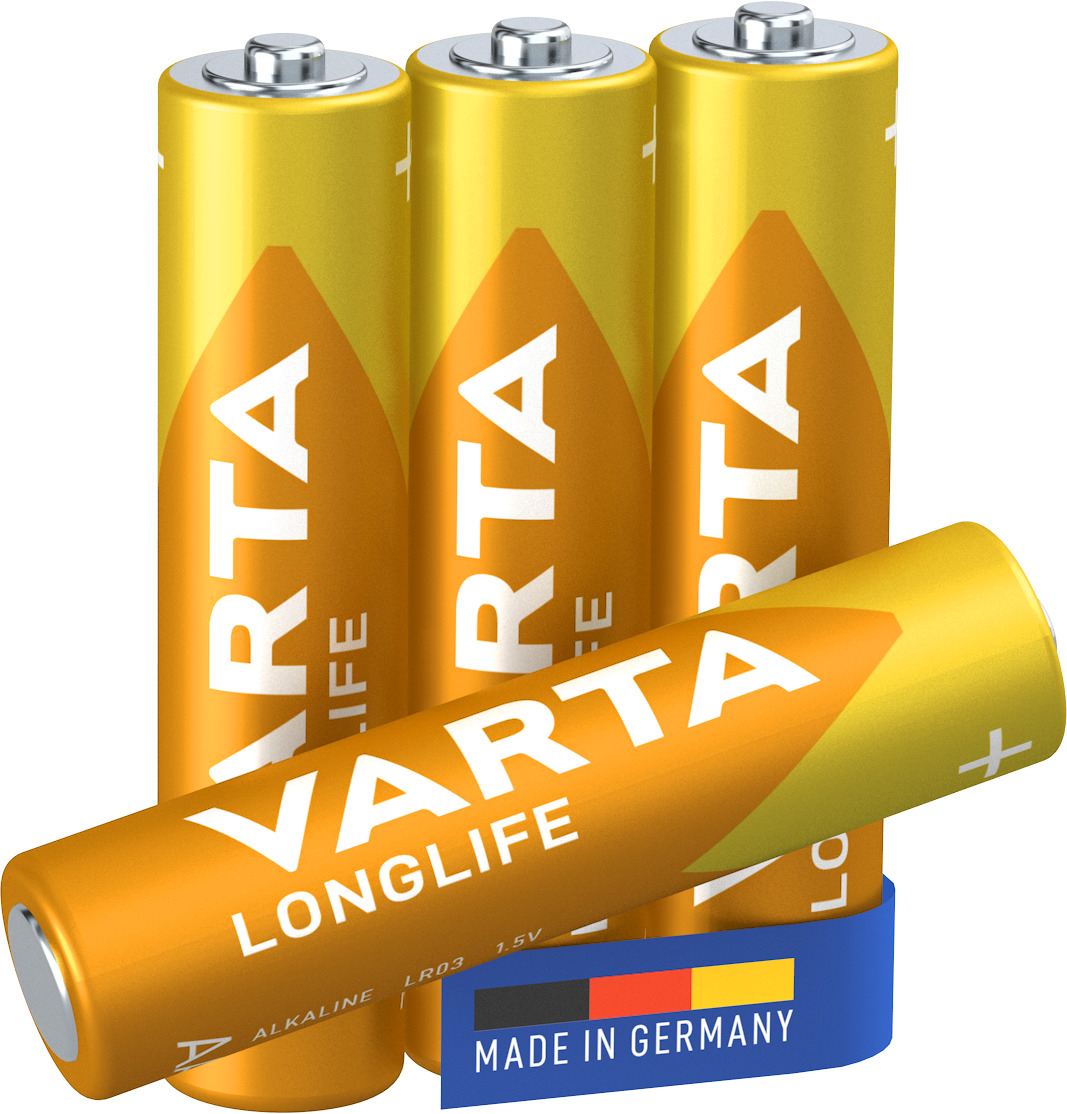 Varta Longlife Batteria Alcalina AAA Micro LR03 1.5V Blister da 4 Made in Germany