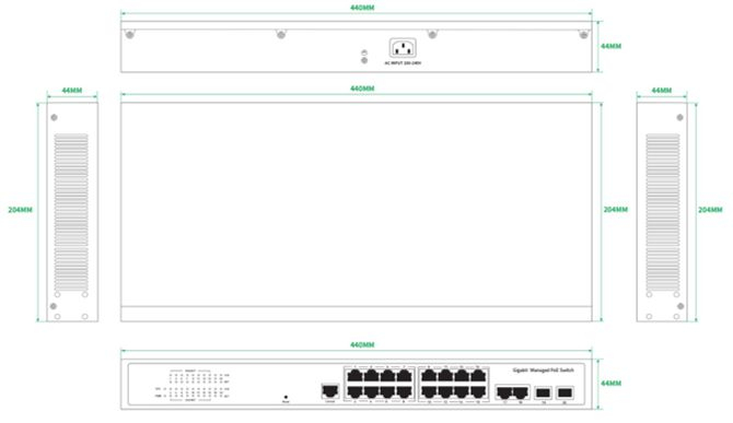 Ernitec ELECTRA-M16-1GB-285W network switch Managed L2/L2+ Gigabit Ethernet (10/100/1000) Power over Ethernet (PoE) – image 2