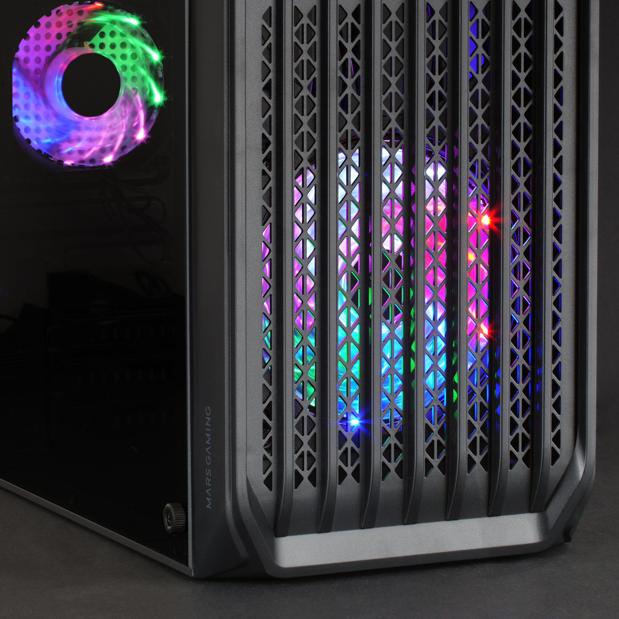 Mars Gaming MC-S2 Black Compact Micro-ATX Gaming PC Case 2 FRGB Rainbow Fans with Front Grille Full Side Window – image 3