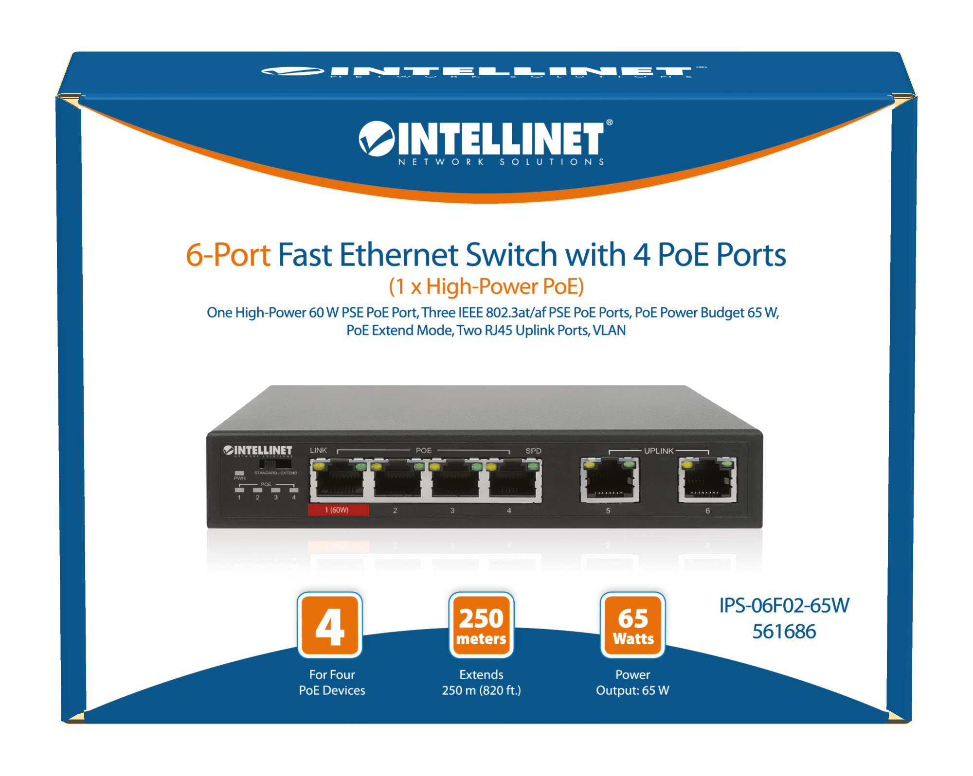 Intellinet 6-Port Fast Ethernet Switch with 4 PoE Ports (1 x High-Power PoE), One High-Power – image 9
