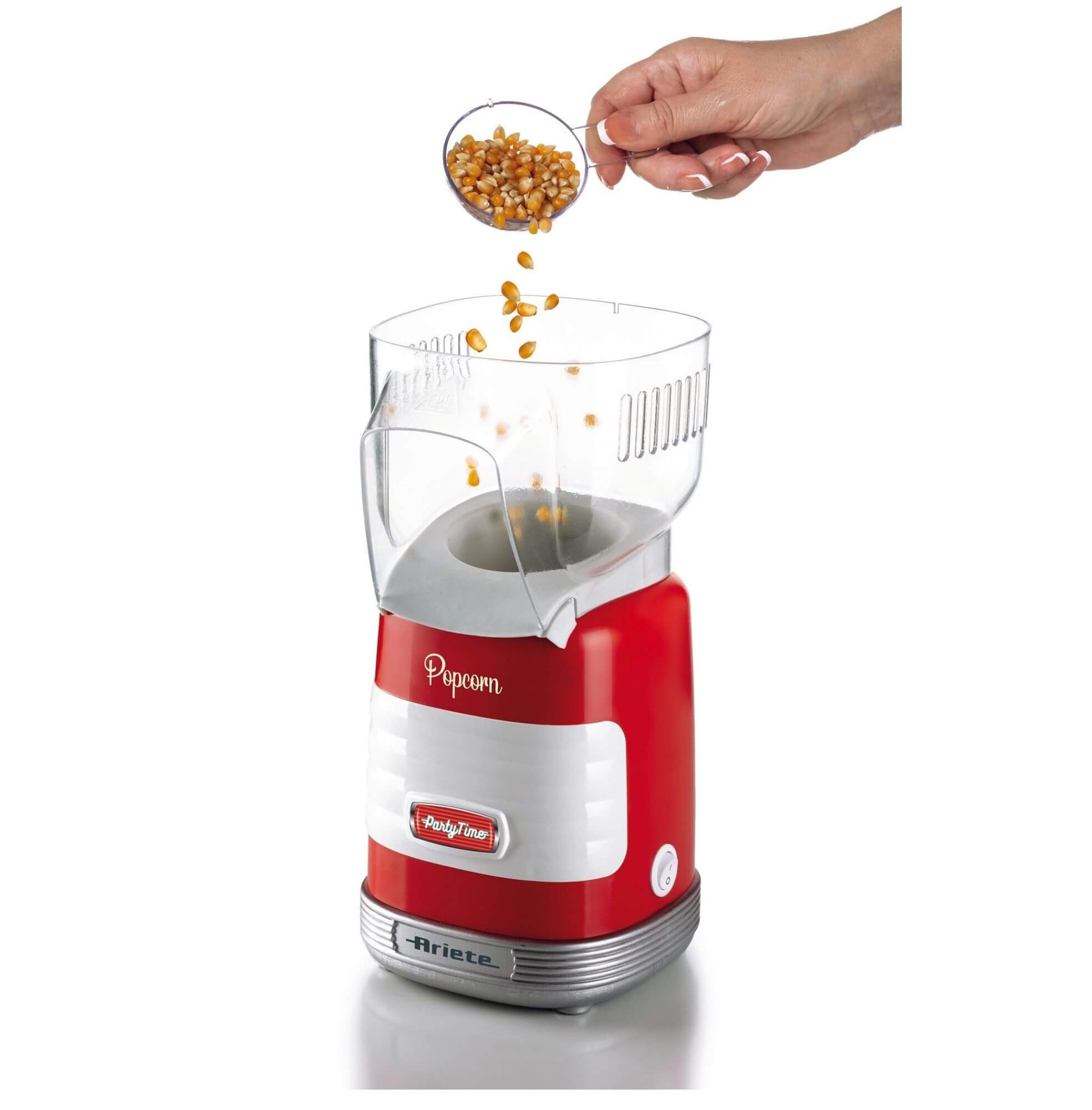 Ariete 2956, Pop Corn Party Time, Pop Corn Machine, Bursts 60gr of Corn for Pop Corn in 2 minutes with Hot Air, Fat Free, 1000 Watt, Red – image 2