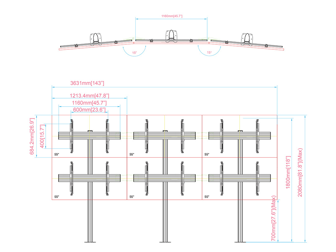 صورة حامل فيديو جداري أرضي Multibrackets M Pro Series MBFMC3x2U