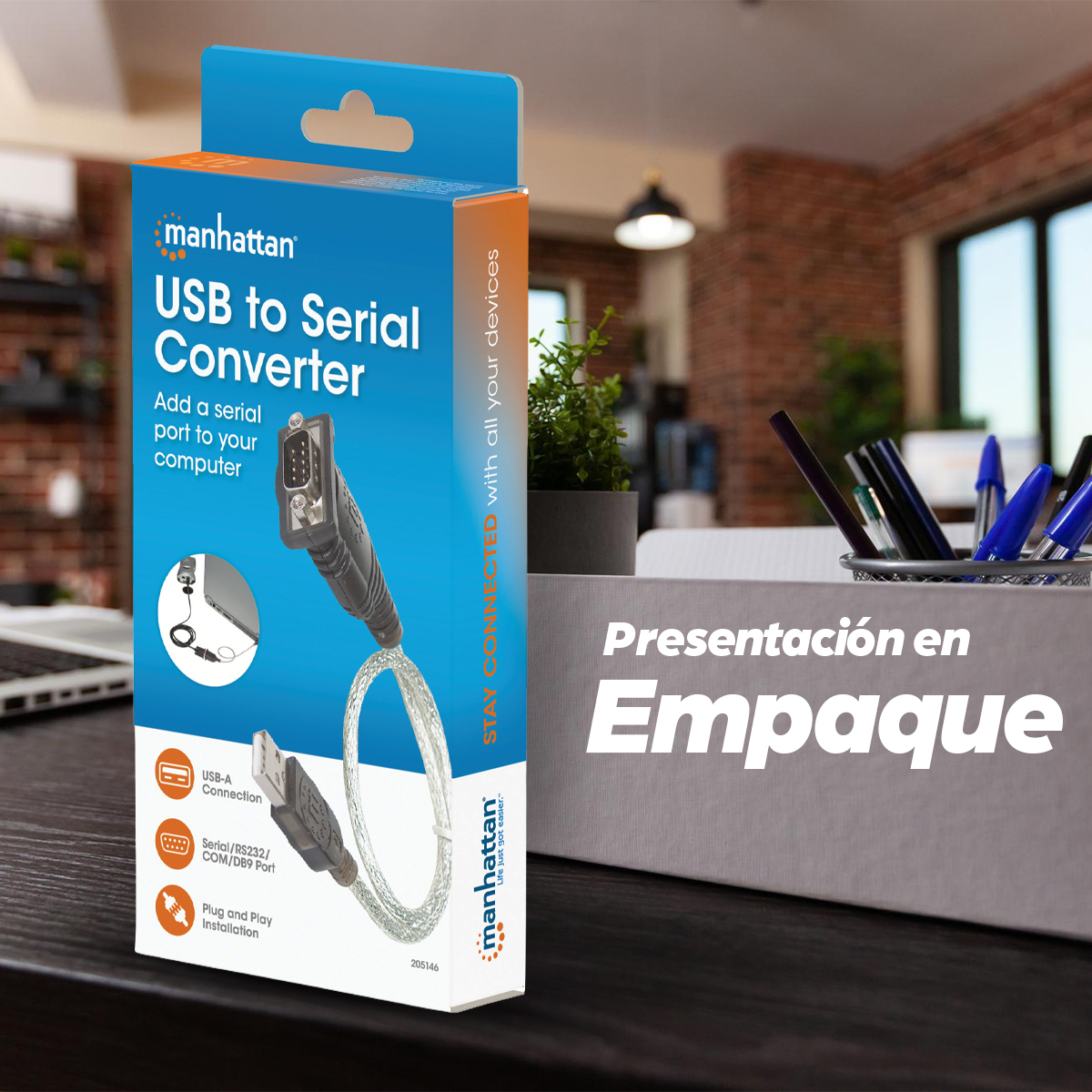 Convertidor de USB a Serial MANHATTAN - RS-232, USB A, Macho/Macho, Gris, 0, 45 m, 205146