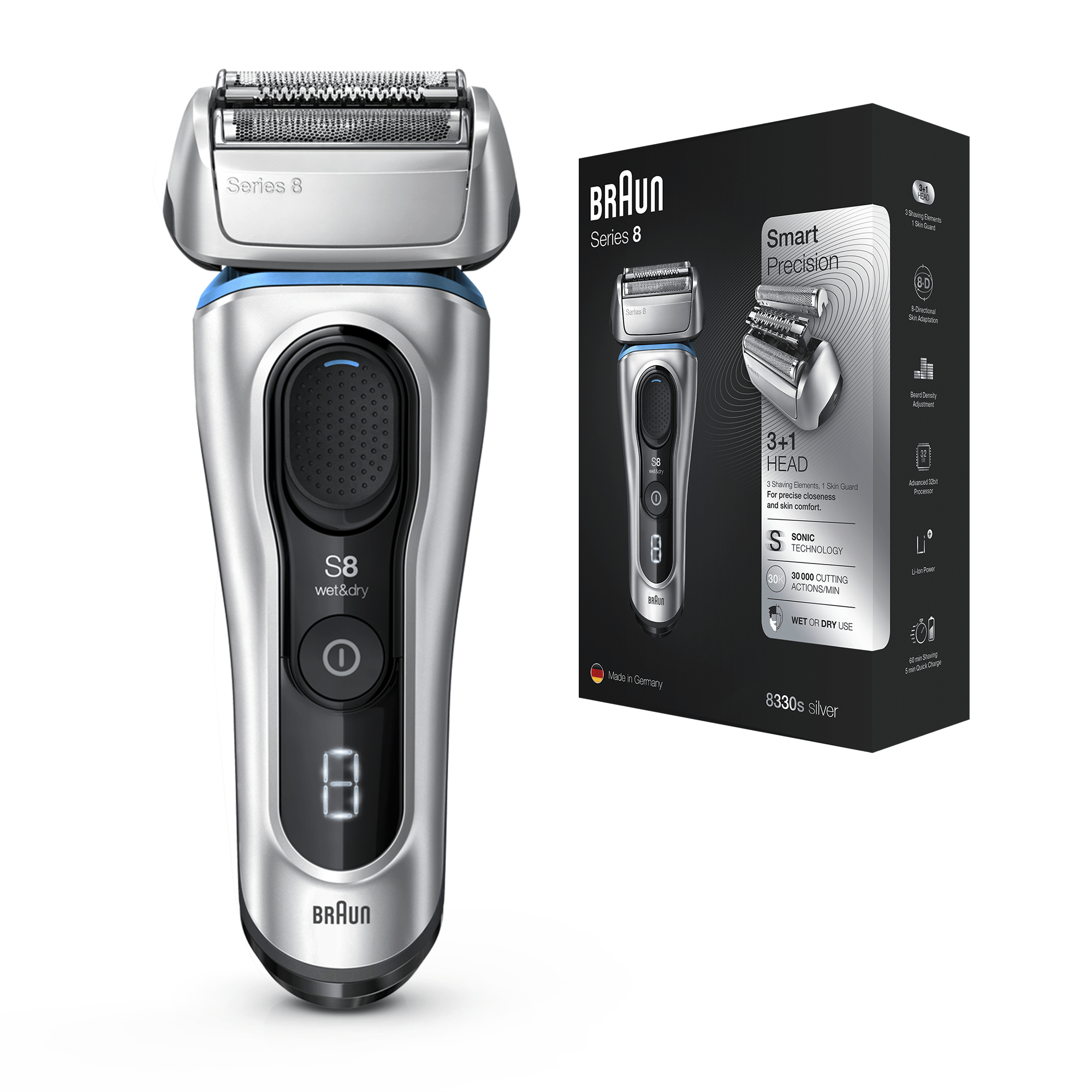 Braun Series 8 8330s Next Generation, Electric Shaver, Fabric Case, Silver – image 4