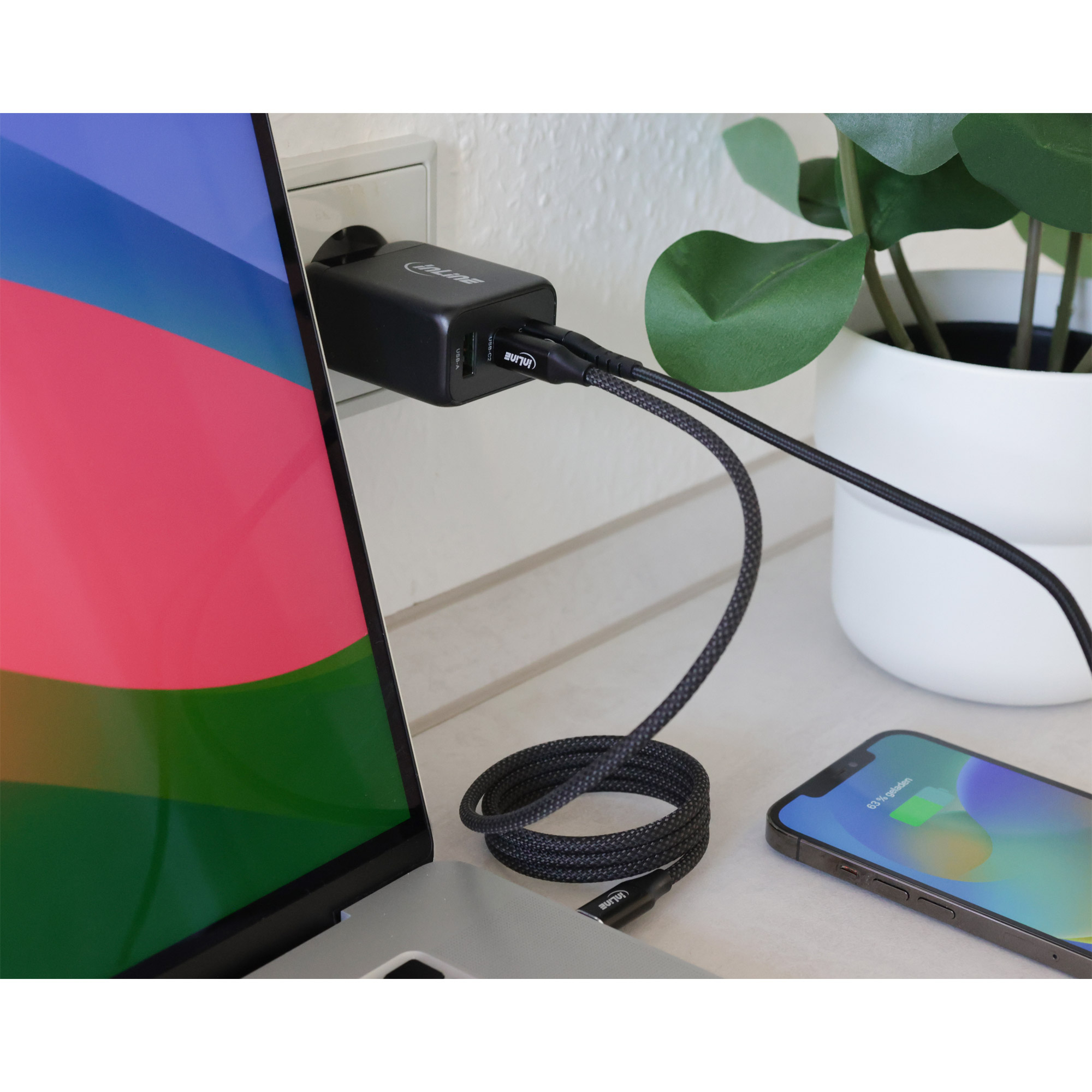 InLine USB PD power supply, GaN charger, 3-port, Dual USB-C + USB-A – image 3