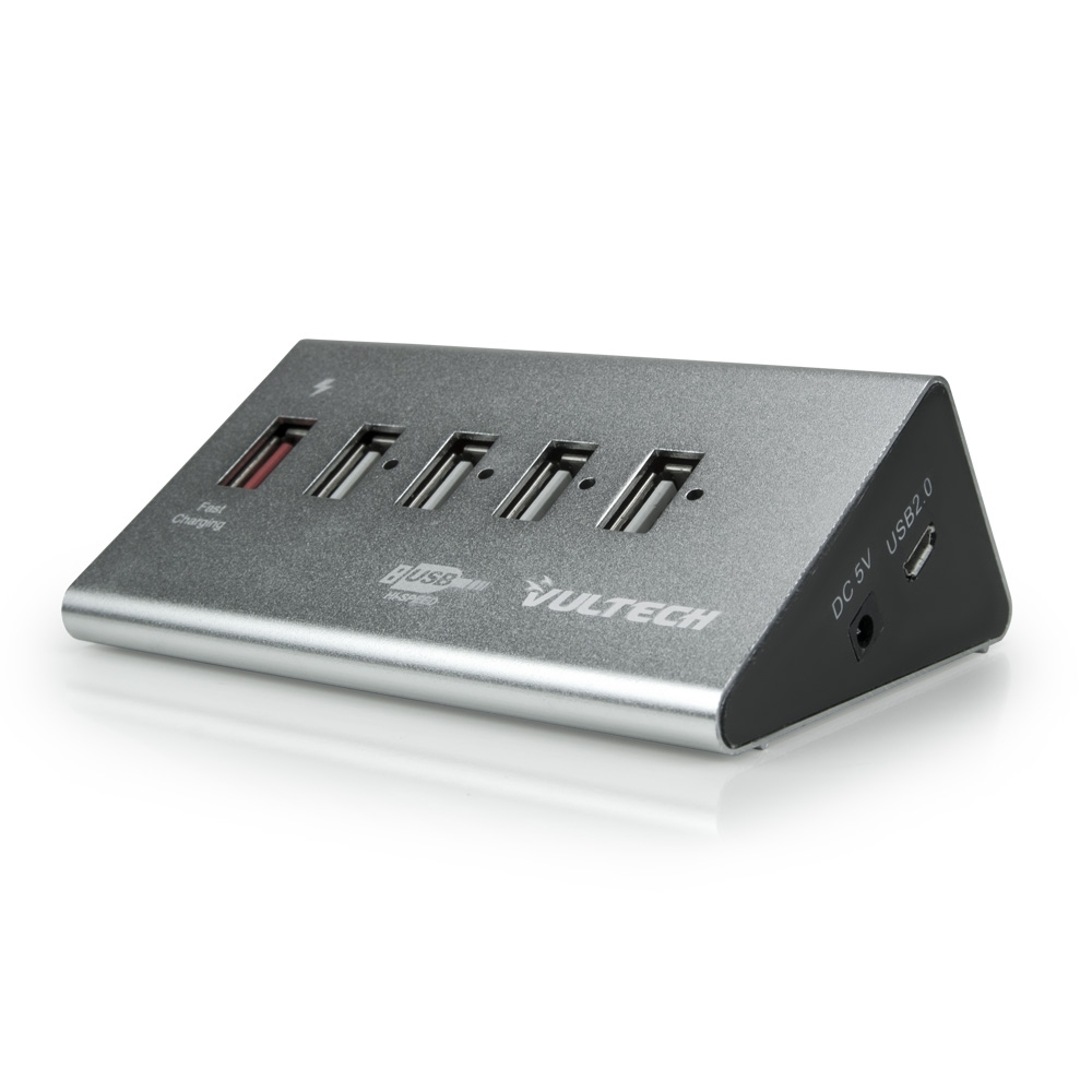 Vultech HU-05USB2 interface hub USB 2.0 480 Mbit/s Aluminium, Black
