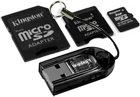 Kingston Technology 1GB microSD + 2 adapters (miniSD & full-size SD) + black USB reader