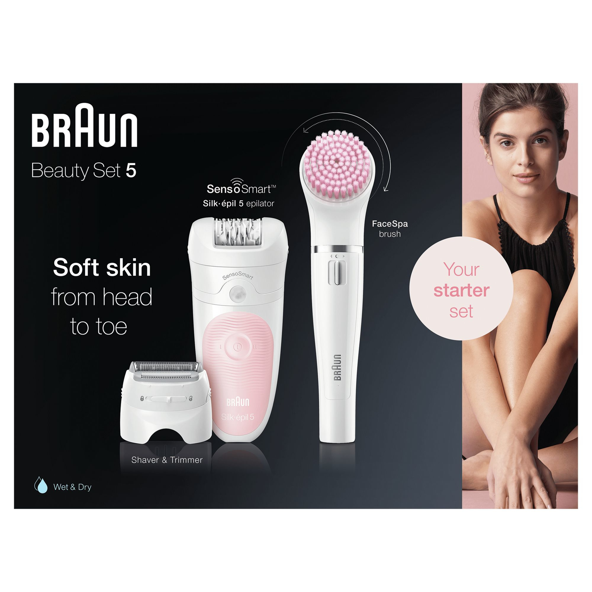 Braun Silk-épil 5 Wet&Dry Silk-épil Beauty Set 5 5-875 Starter 4-in-1 Cordless Wet & Dry Hair Removal - Epilator, Shaver, Trimmer, Face Cleanser