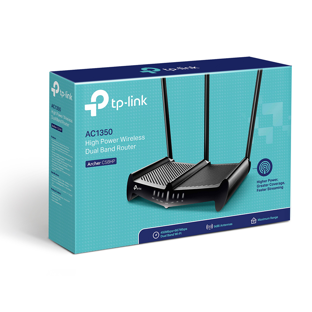 Router TP-LINK Archer C58HP - 2.4/5GHz - 450/867 Mbps - 4x RJ-45 - 3 Antenas - ARCHER C58HP Router TP-LINK Archer C58HP - 2.4/5GHz - 450/867 Mbps - 4x RJ-45 - 3 Antenas - ARCHER C58HP