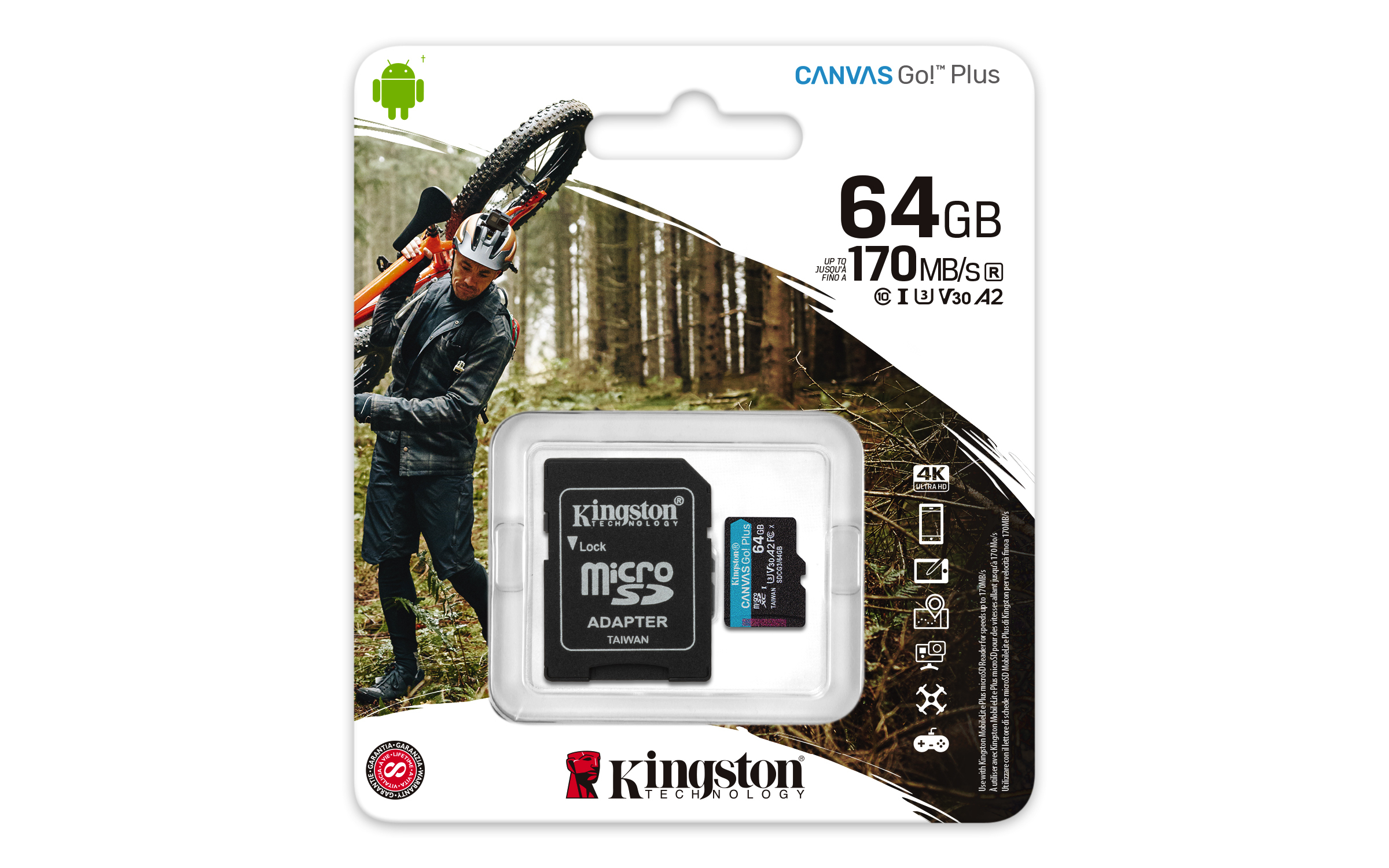 64GB MICROSDXC CANVAS GO PLU170R A2 U3 V30 CARD/ ADP