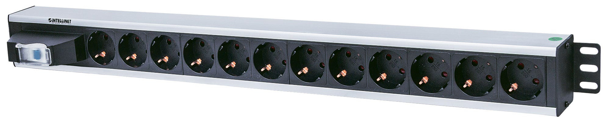 Intellinet Vertical Rackmount 12-Output Power Distribution Unit (PDU), EU CEE 7/3 Outlets, With Single Air Switch, No Surge Protection, Built-in 1.6m Power Cord – image 1