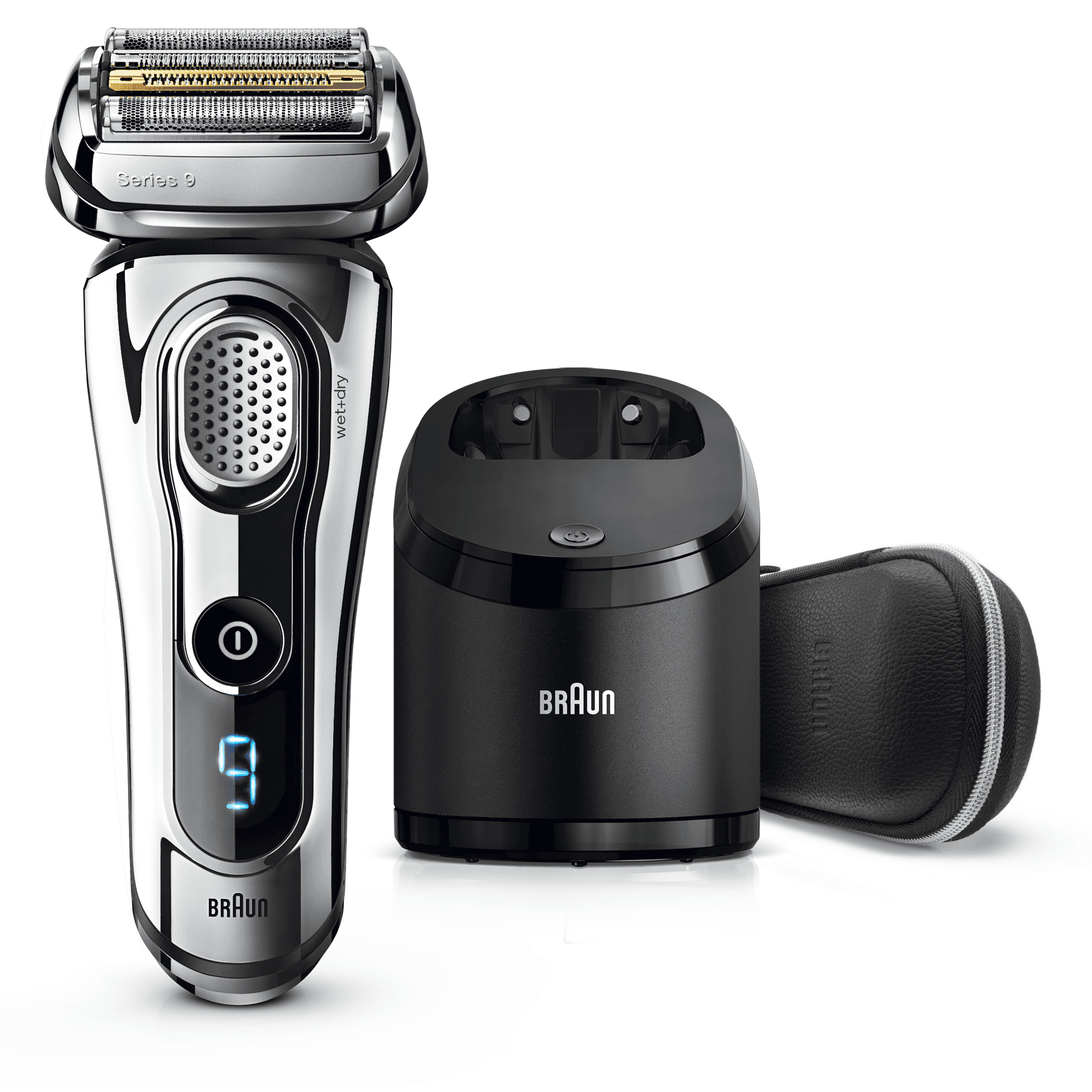 Braun Series 9 Electric Shaver for Men 9297cc, Clean&Charge Station and Leather Travel Case – Chrome – image 1