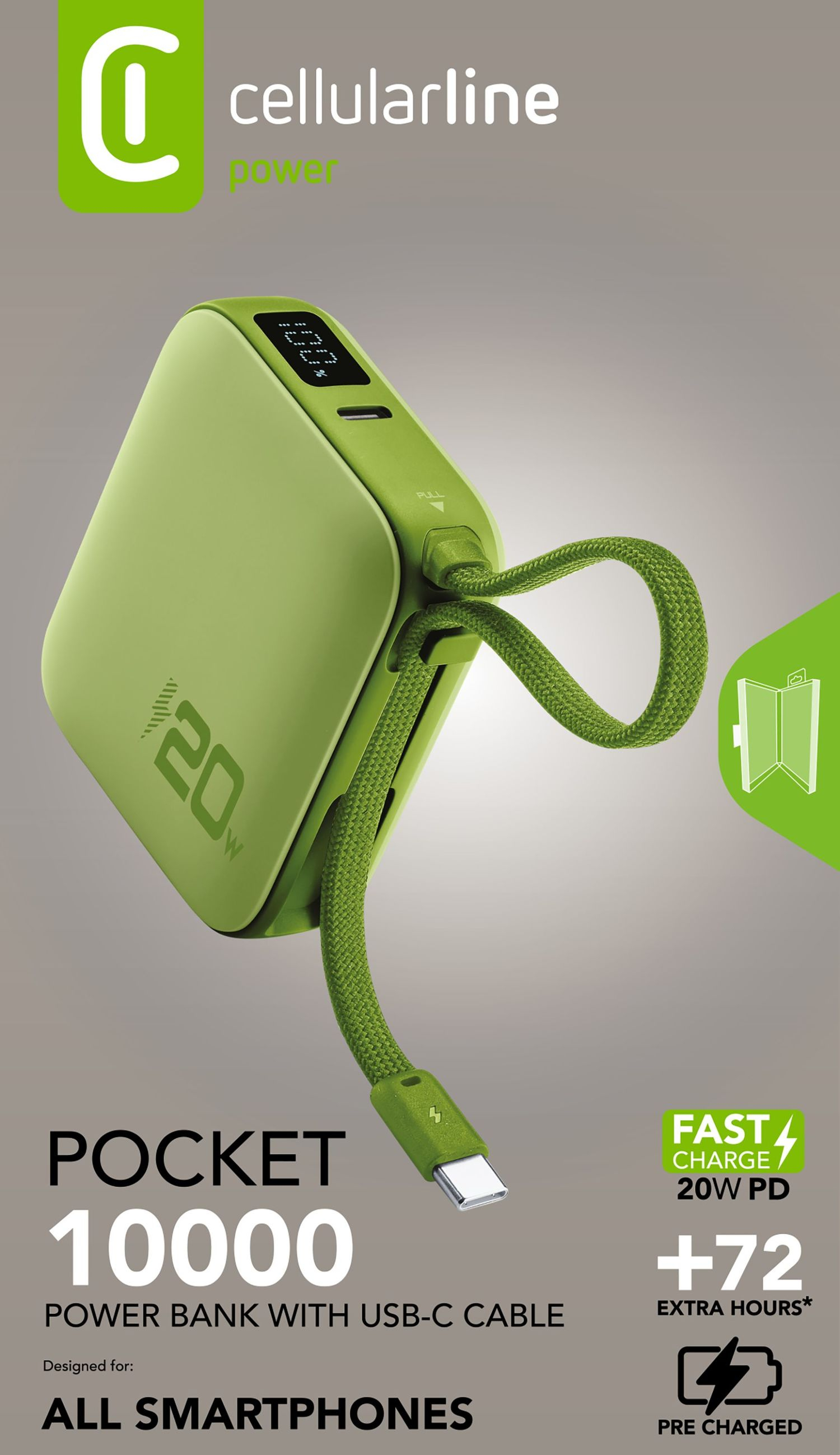 Cellularline POCKET POWER BANK 10000 mAh 20W USB-C PORT GREEN – image 8