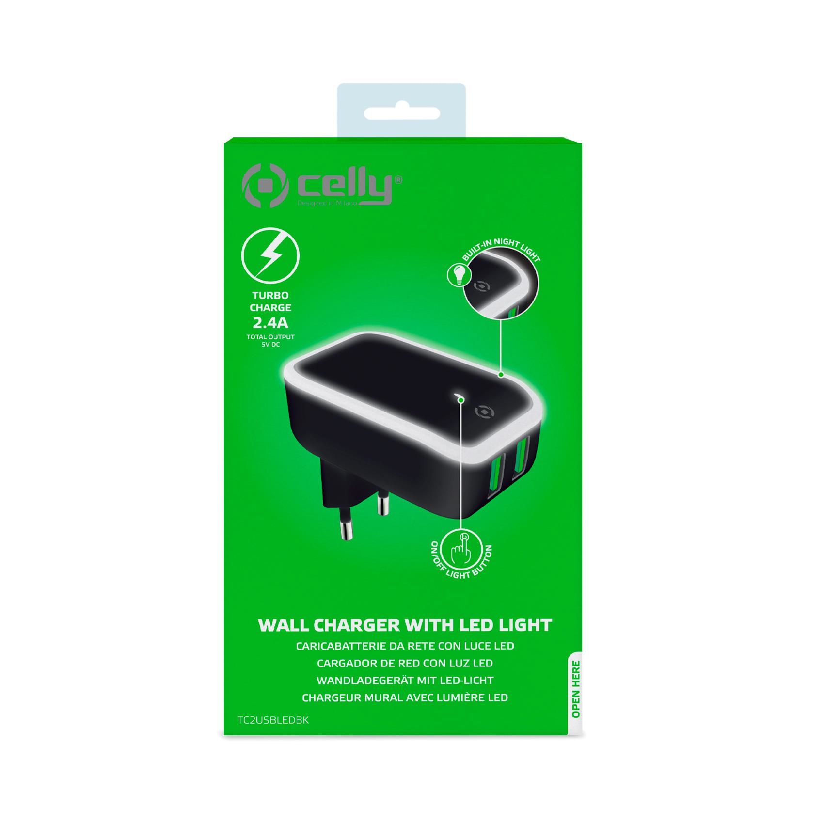 Celly TC2USBLEDBK mobile device charger Universal Black, White AC Indoor – image 3