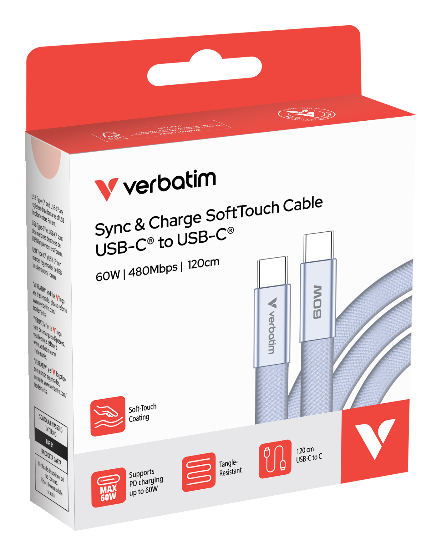 Verbatim Sync & Charge USB-C to USB-C  60W 120cm purple Ladekabel