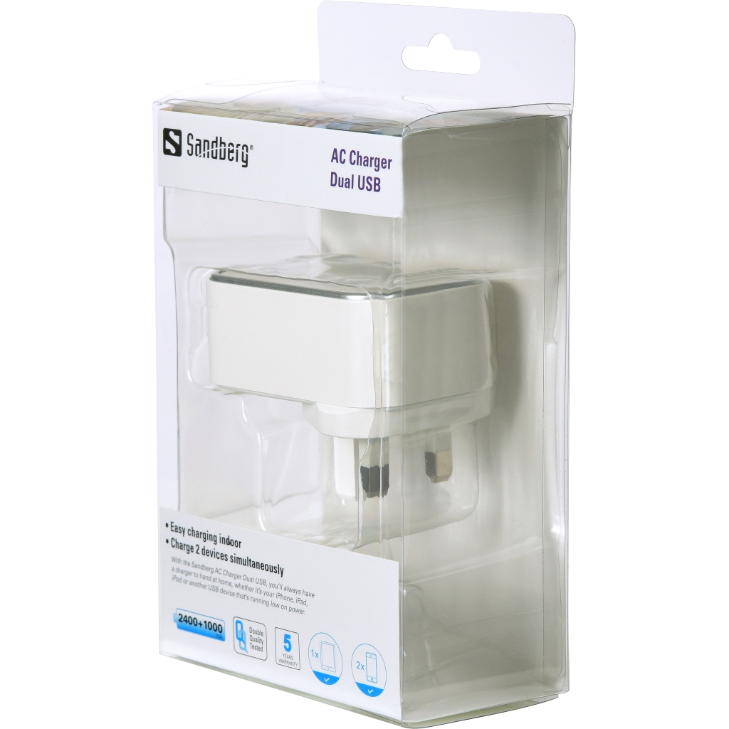 Sandberg AC Charger Dual USB 2.4+1A UK – image 2