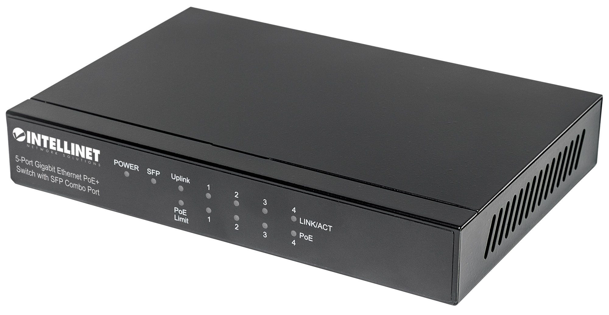 Intellinet 5-Port Gigabit Ethernet PoE+ Switch with SFP Combo Port, 4 x PSE Ports, IEEE 802.3at/af Power over Ethernet (PoE+/PoE) Compliant – image 1