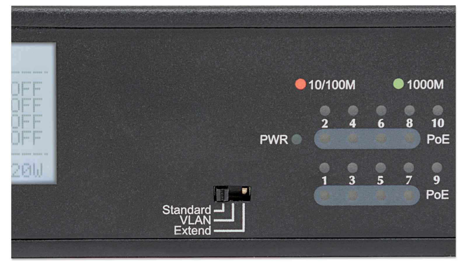 Intellinet 8-Port Gigabit Ethernet PoE+ Switch with 2 RJ45 Gigabit Uplink Ports and LCD Screen, LCD Display, IEEE 802.3at/af Power over Ethernet (PoE+/PoE) Comp – image 7