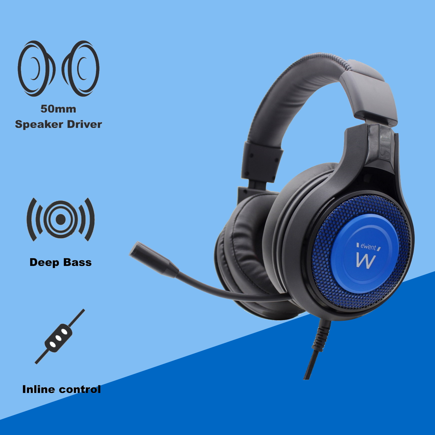 Ewent PL3322 headphones/headset Wired Neck-band Gaming Black, Blue – image 5