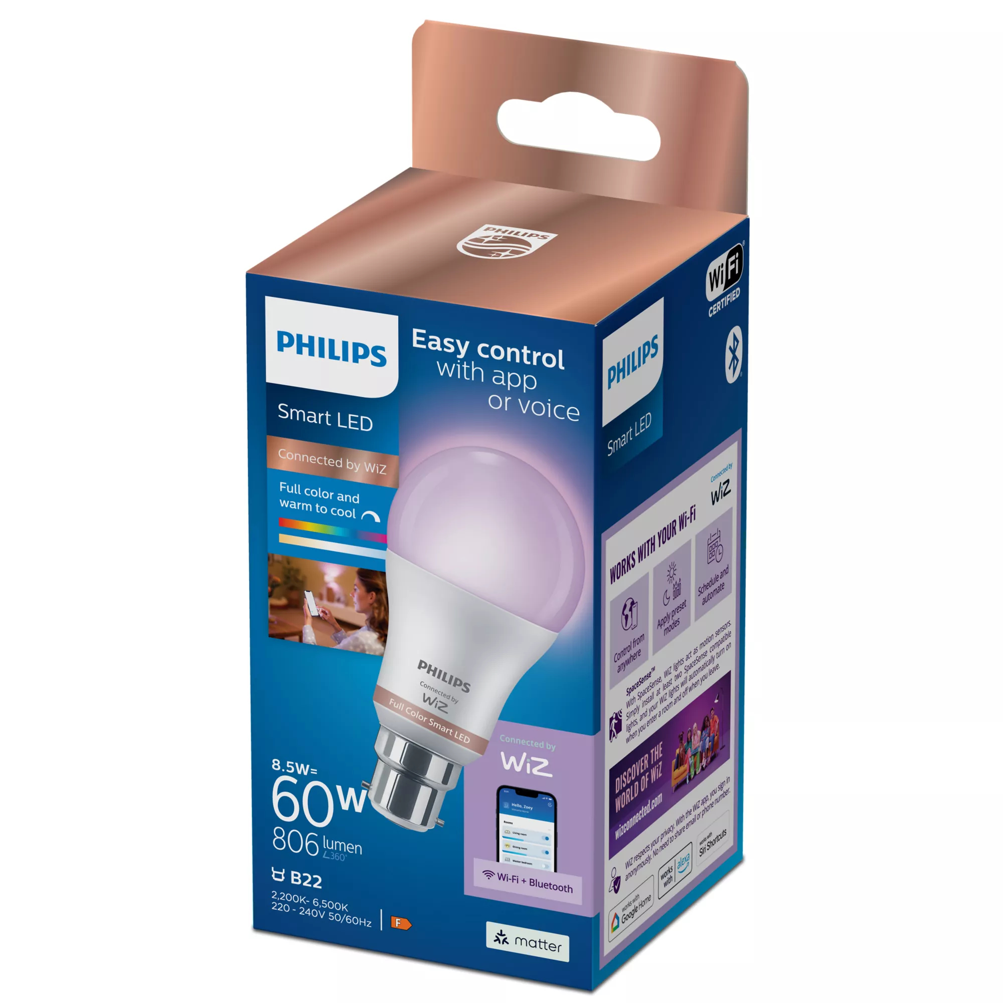 Philips by Signify Philips Smart LED RGB A60 Bulb, B22 Base, 806 lm – image 2