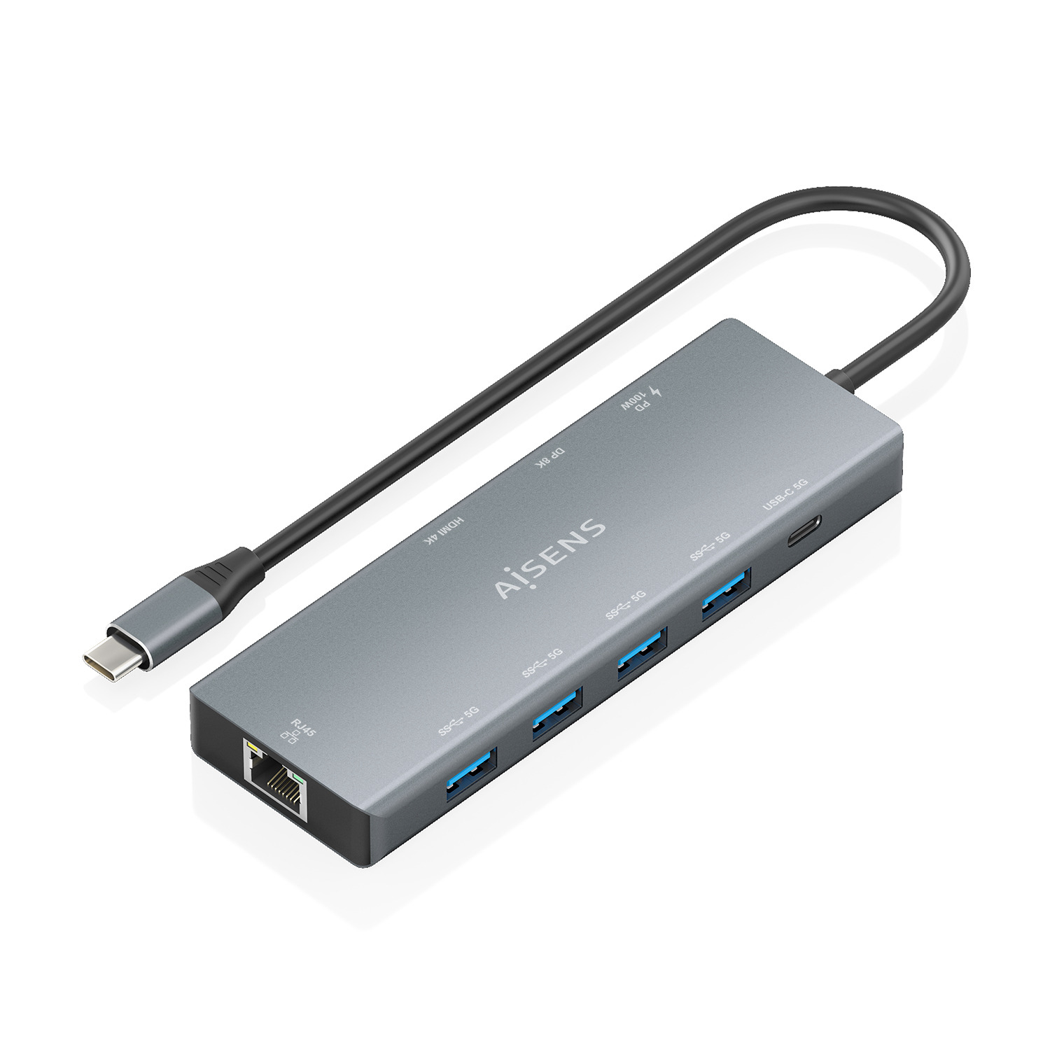 AISENS ASUC-9P051-GR laptop dock/port replicator Wired USB 3.2 Gen 1 (3.1 Gen 1) Type-C Grey – image 1