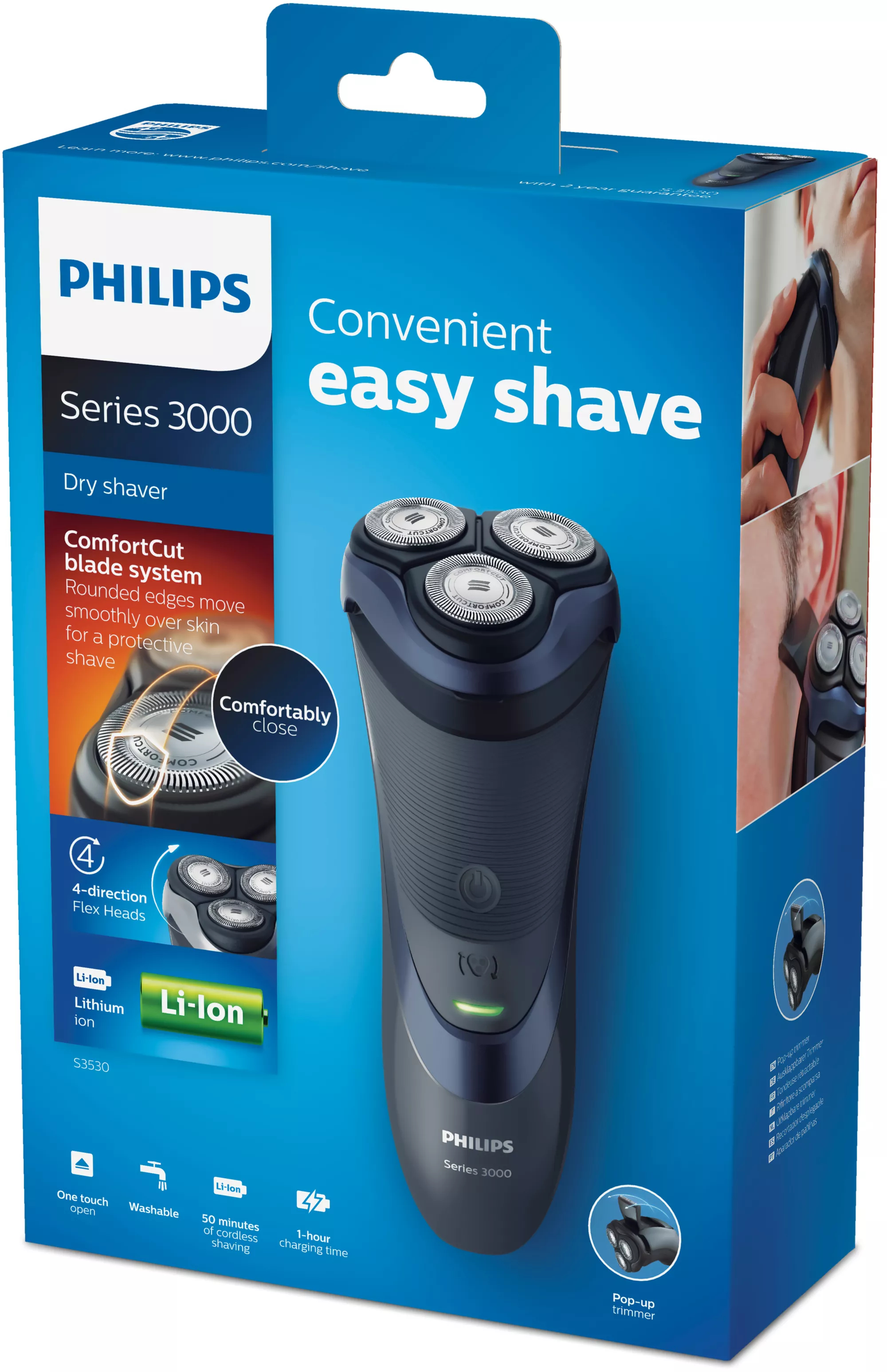 Philips SHAVER Series 3000 S3530/06 men's shaver Rotation shaver Trimmer Black, Blue – image 2