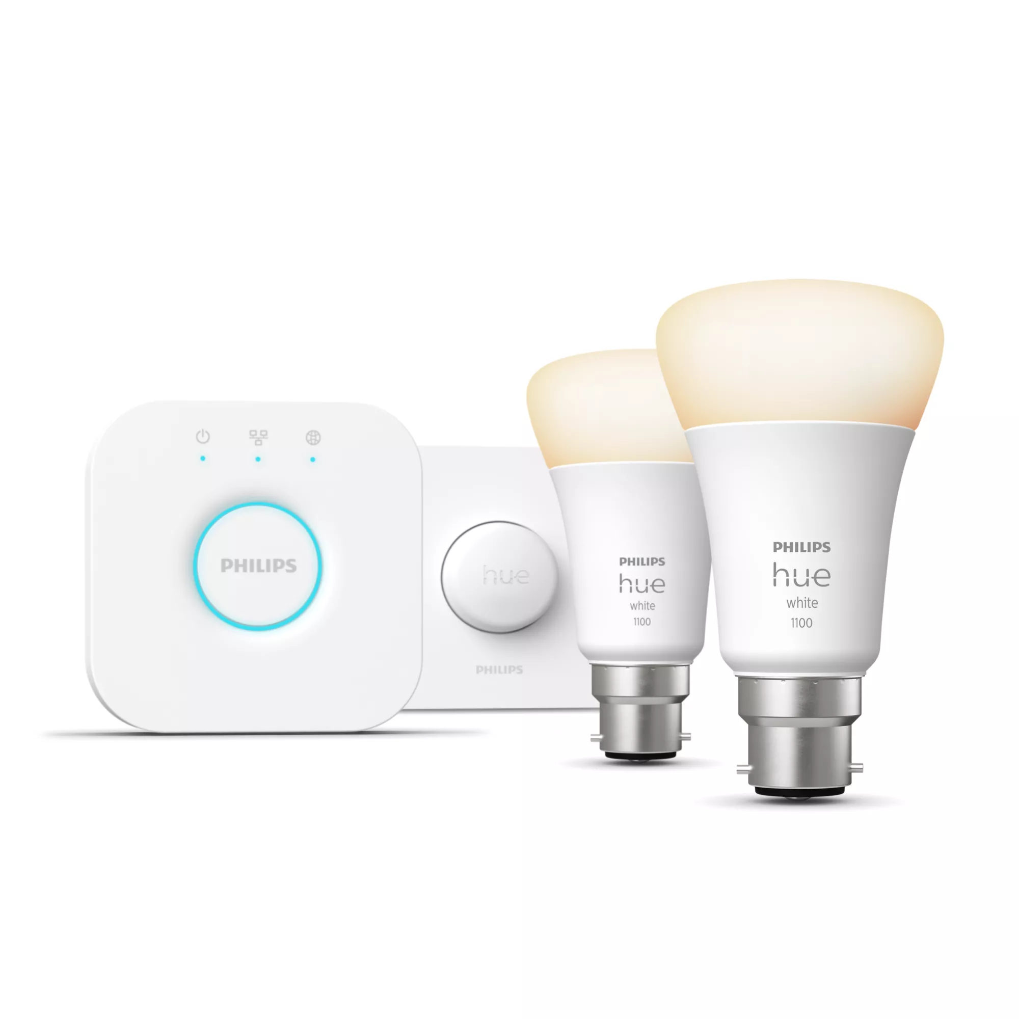 Philips by Signify Philips Hue White Starter kit: 2 B22 smart bulbs (1100) + smart button