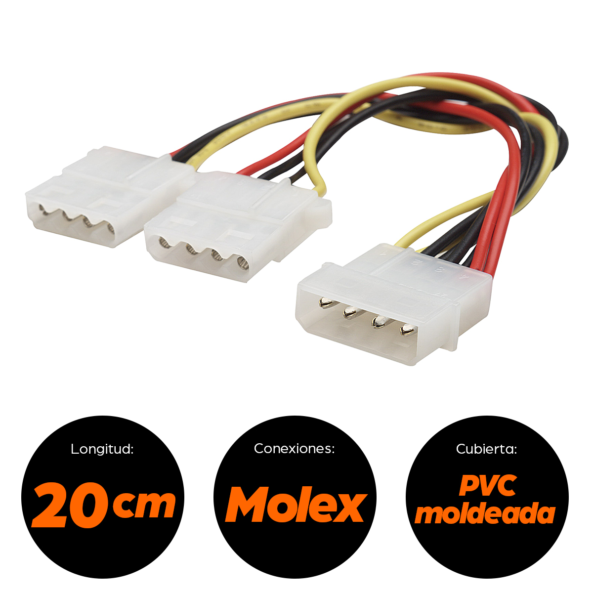 Adaptador de corriente Manhattan de 1 Molex Macho a 2 molex Hembra, 20cm. 301503