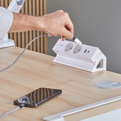 Fellowes Strommodul Schreibtisch 2xSteckdose,USB-A,USB-C wei Steckdosenleisten