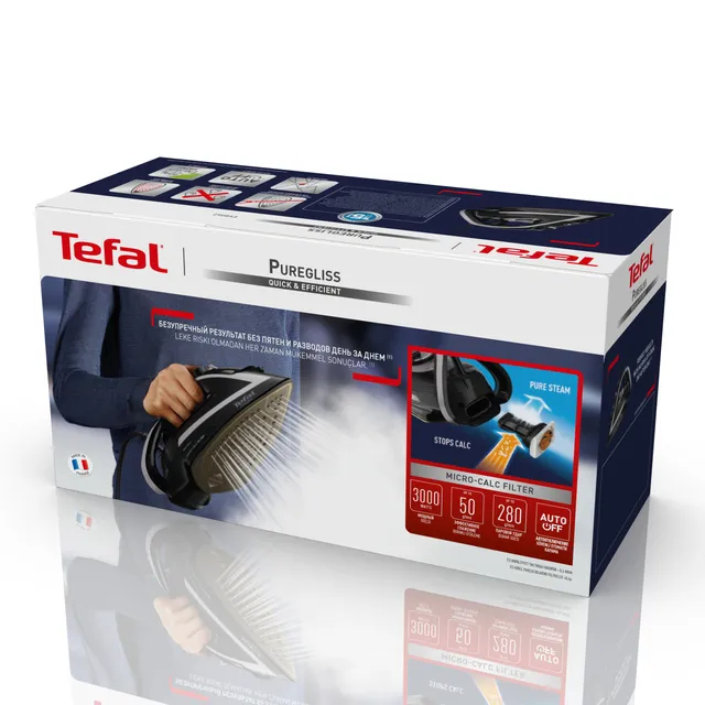 Tefal Puregliss FV8062E0 iron Dry & Steam iron Durilium AirGlide Autoclean soleplate – image 5