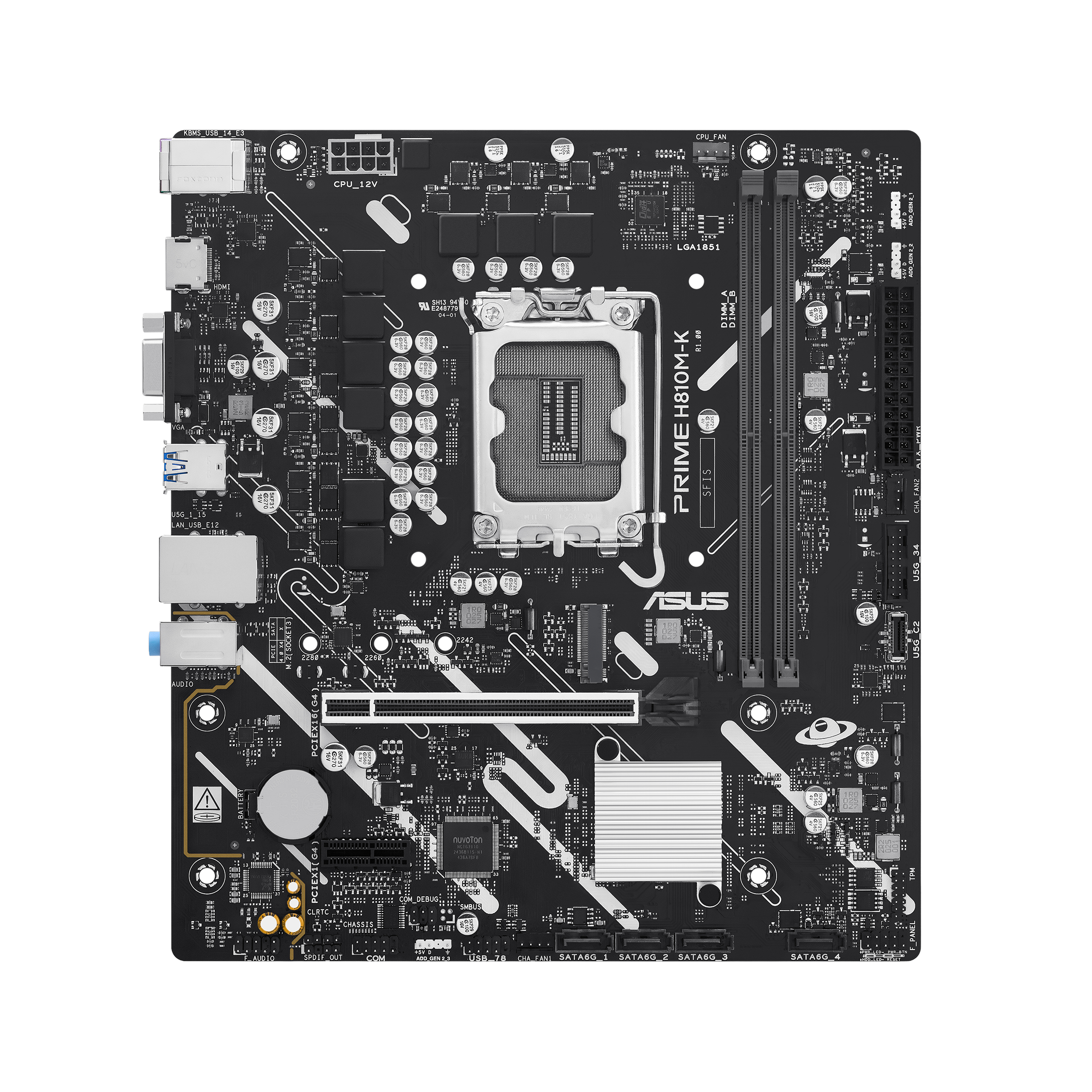 ASUS PRIME H810M-K - Motherboard - micro ATX - LGA1851 Socket - H810 Chipset - USB 3.2 Gen 1 - Gigabit LAN - onboard graphics (CPU required) - HD Audio (8-channel)