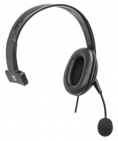 Manhattan Mono Over-Ear Headset (USB), Reversible Microphone Boom (padded), Retail Box Packaging, In-Line Volume/Mute Control, Padded Ear Cushion, USB-A for bot – image 2