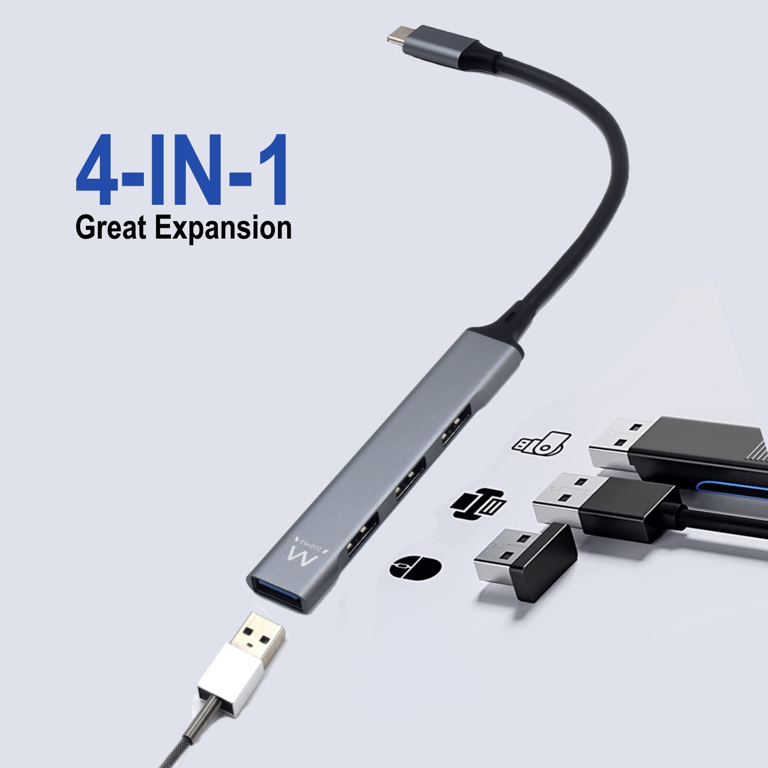 Ewent EW1145 interface hub USB 3.2 Gen 1 (3.1 Gen 1) Type-C 5000 Mbit/s Grey, Silver – image 3