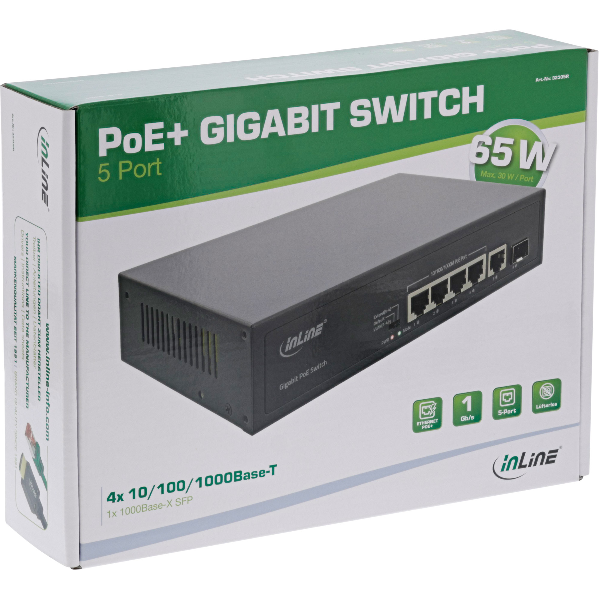 InLine PoE+ Gigabit Network Switch 5 Port (4x PoE+), 1xSFP – image 6