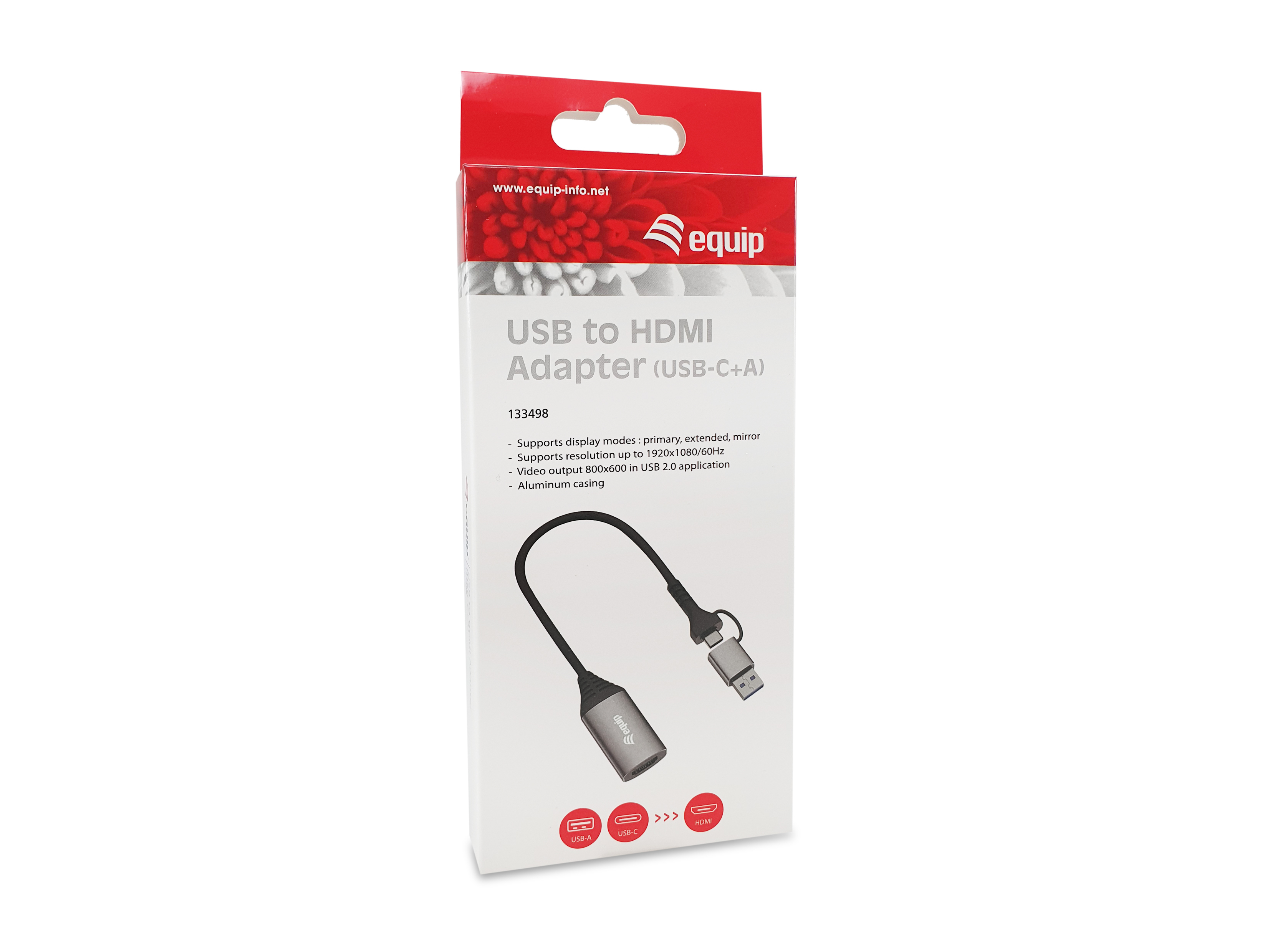 Equip Adapter USB-C/A->HDMI       1920x1080/ 60Hz       Alu.