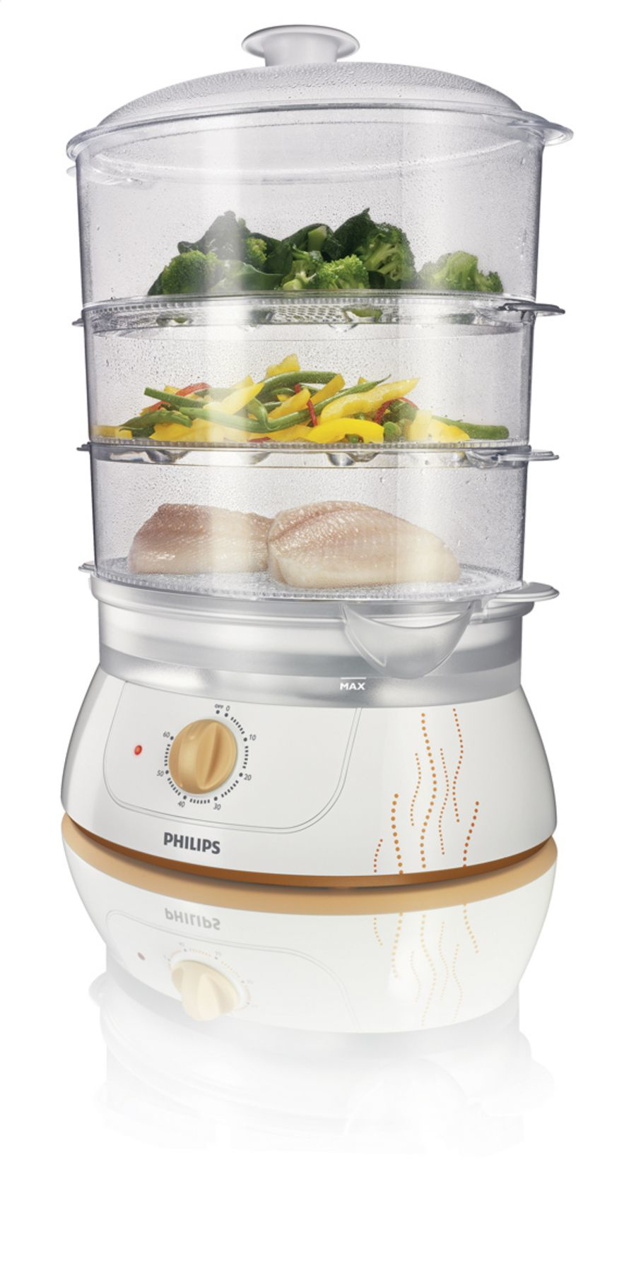 Resim Philips Steamer HD9120/56 - 1 Sepet, 900W, Ayaklı, Mekanik Zamanlayıcı, Beyaz/Şeffaf