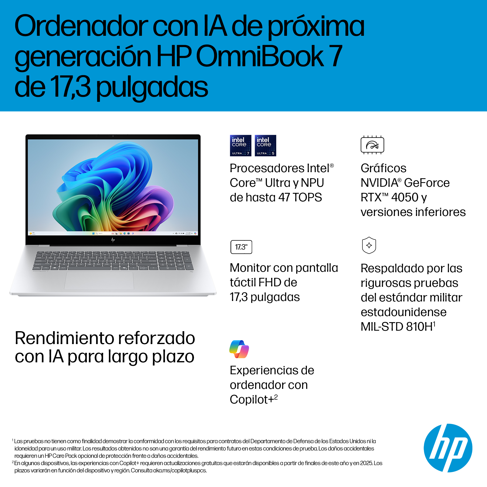 Portátil-HP OmniBook 7 NGAI 17-dc0003ns Copilot+ PC, 17,3" FHD, Intel® Core™ Ultra 258V, 32GB RAM, 1TB SSD, GeForce RTX 4050, Windows 11 Home, Plata - imagen 12