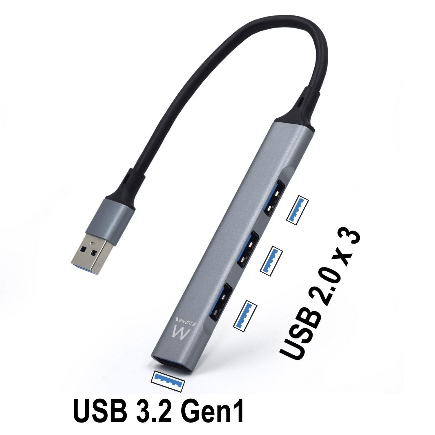 Ewent EW1144 interface hub USB 3.2 Gen 1 (3.1 Gen 1) Type-A 5000 Mbit/s Grey, Silver – image 2