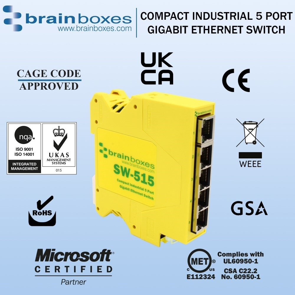 Brainboxes Industrial 5 Port Gigabit Ethernet Switch – image 2