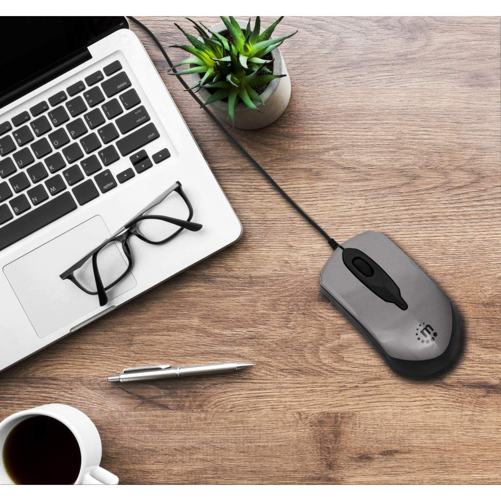 Manhattan Edge USB Wired Mouse, Grey, 1000dpi, USB-A, Optical, Compact, Three Button with Scroll Wheel, Low friction base, Three Year Warranty, Blister – image 5