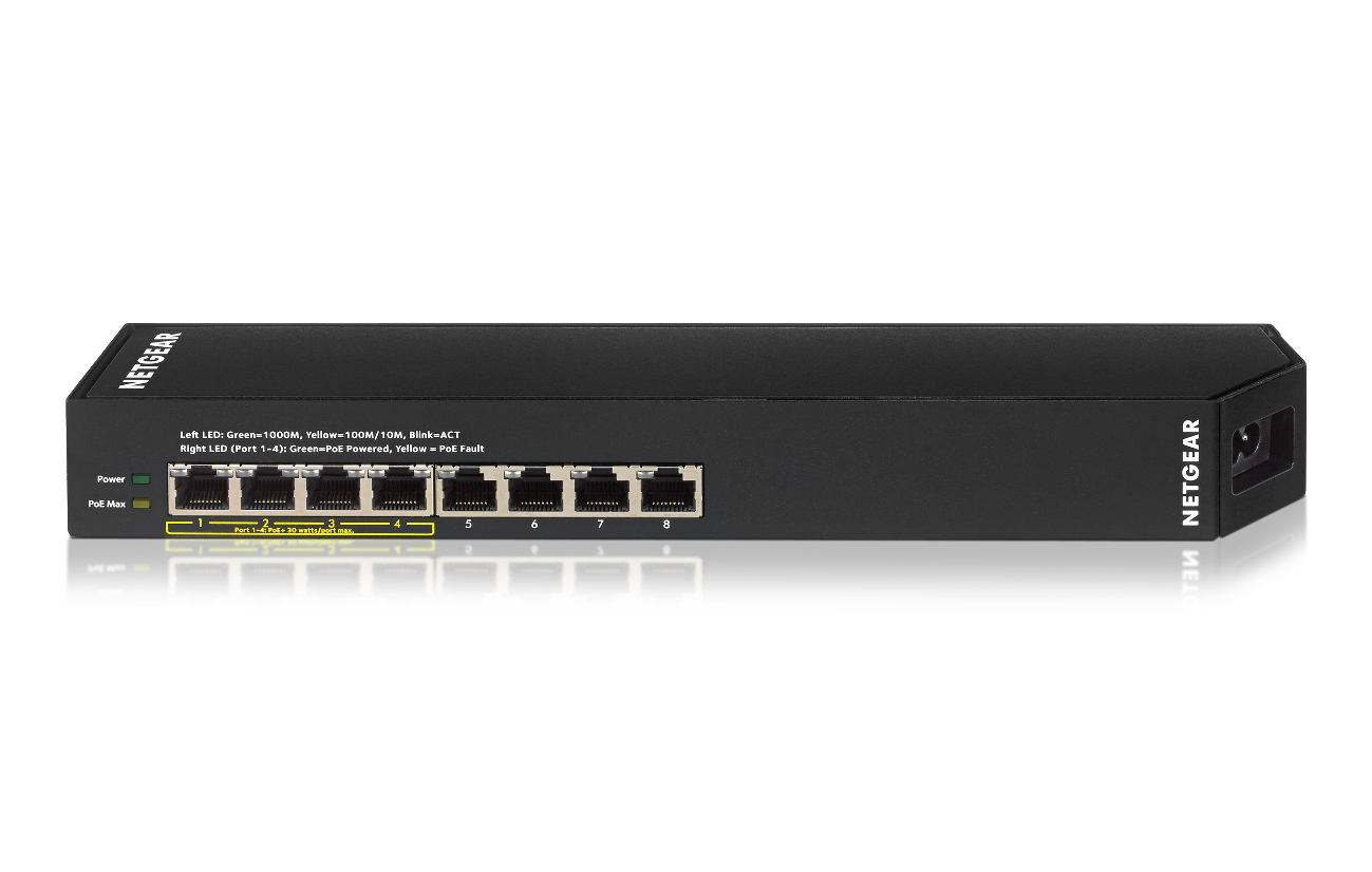 NETGEAR GSS108EPP Unmanaged Gigabit Ethernet (10/100/1000) Power over Ethernet (PoE) Black