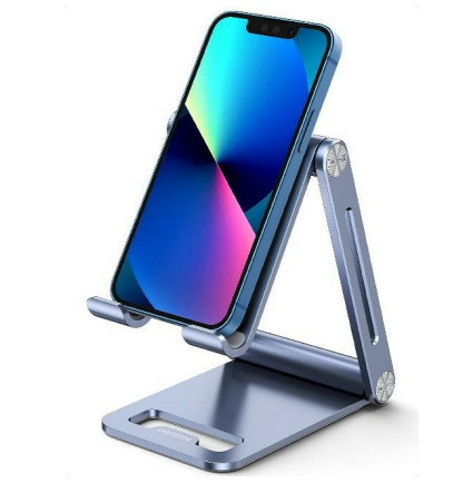 Soporte para Teléfono Celular de Aluminio / Angulo Ajustable / Amplia Compatibilidad con dispositivos de 47 a 79 / Antideslizante / Antiarañazos / Plegable / Color Azul 90461 - 90461