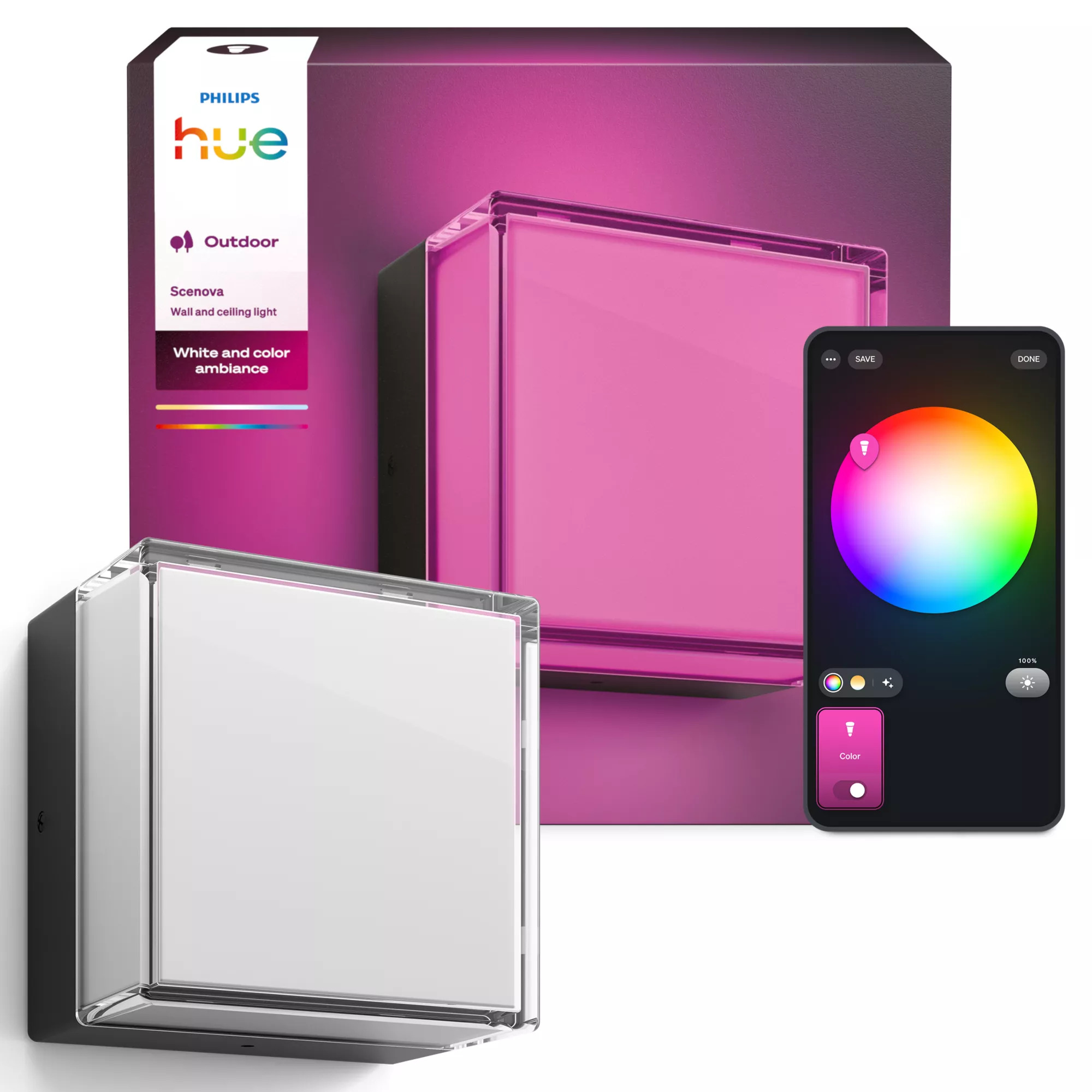 Philips by Signify Philips Scenova Outdoor square wall light with smart LED coloured and white light. Weather-resistant design for patios, gardens and entrances with app and voice – image 4
