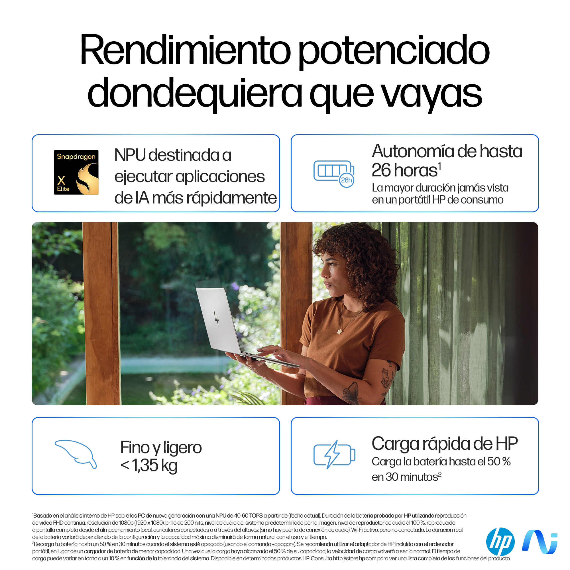 Portátil - HP OmniBook X 14- fe0002ns Copilot+ PC, 14" 2K, Snapdragon® Elite X1E-78-100 45 TOPS, 16GB RAM, 1TB SSD, Adreno Graphics, Windows 11 H - imagen 11