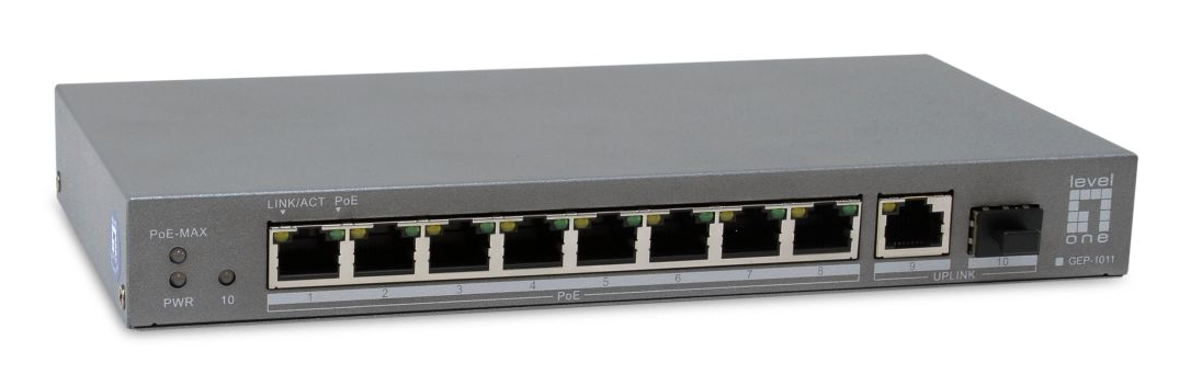 LevelOne 10-Port Gigabit PoE Switch, 802.3af/at PoE, 8 PoE Outputs – image 2