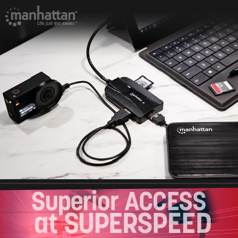 Manhattan USB-A 3-Port Hub and Card Reader/Writer, 3x USB-A Ports, 5 Gbps (USB 3.2 Gen1 aka USB 3.0), Supports MicroSD, SD and MMC Memory Cards, Bus Powered, Su – image 2